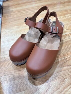 MIA Brown Leather Clog Sandal with Buckle